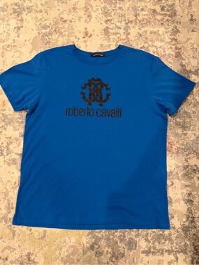 Roberto Cavalli Blue Tee with Black Logo